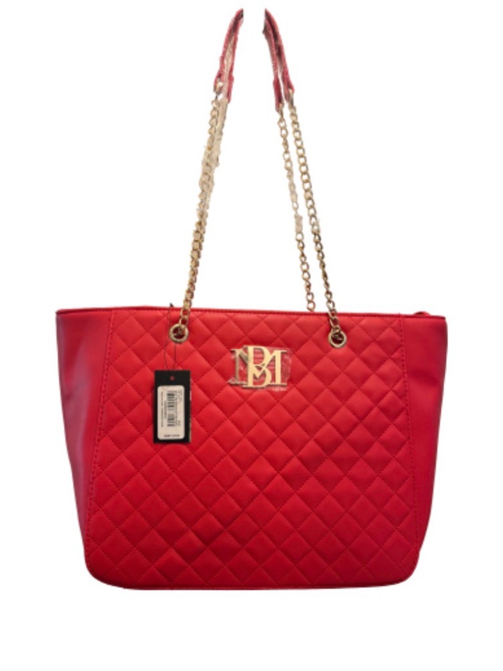 Badgley Mischka Red Quilted Chain Strap Tote
